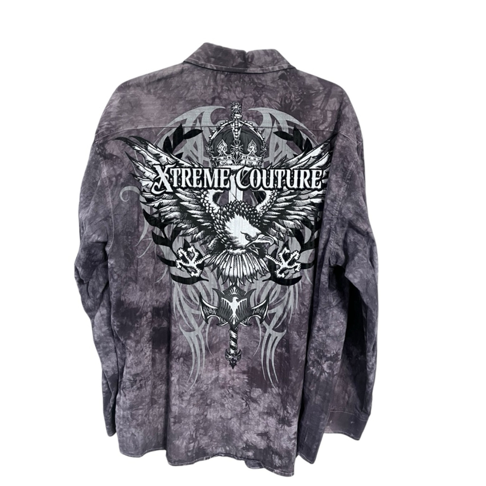 Xtreme Couture Men's Size XXL Western Button Down Shirt Eagle Tie Dye Country
